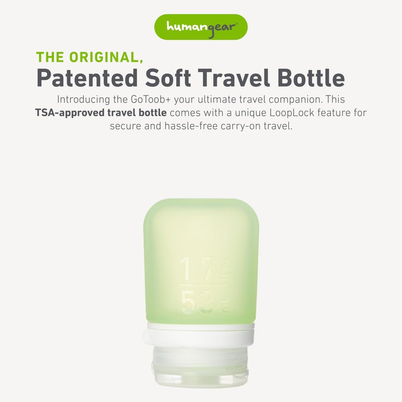 humangear GoToob+ (Small) | Refillable Silicone Travel Bottle | Locking Lid | Food-Safe Material | Green, Small (1.7 fl.oz; 53ml) - Image 2